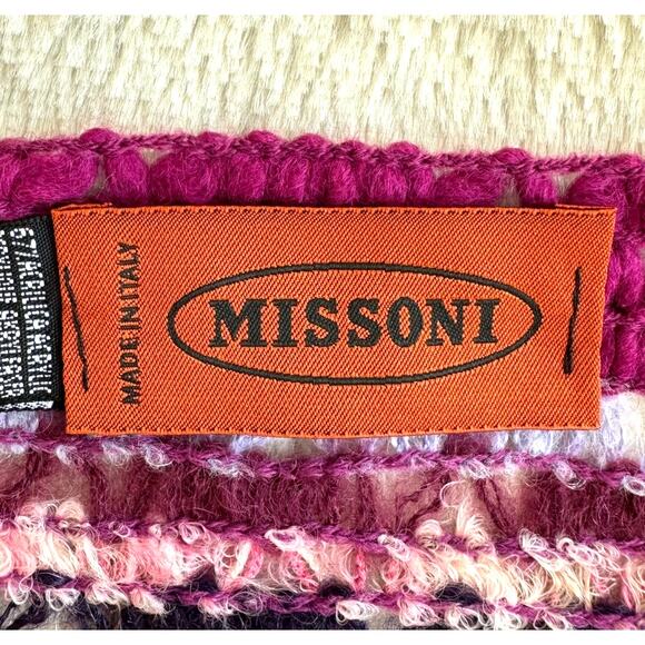Vintage Missoni Scarf, Mohair Blend, Pink Burgundy, Fringe, Italy, Y2K NWT - Picture 6 of 8
